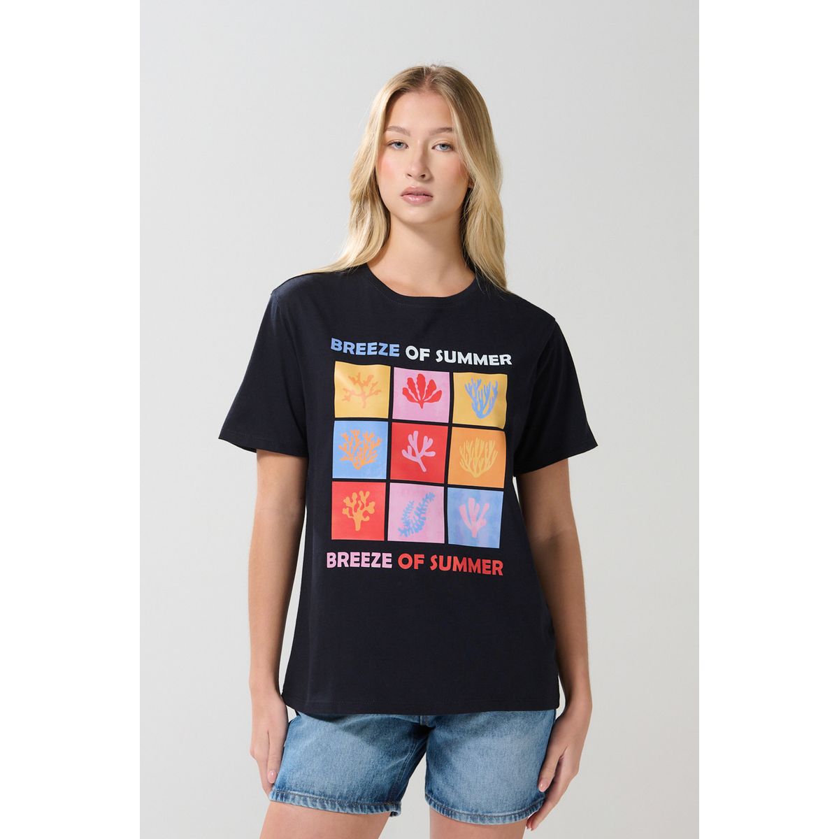 KOAJ - KOAJ Camiseta unicolor cuello redondo con diseño de playa Mujer