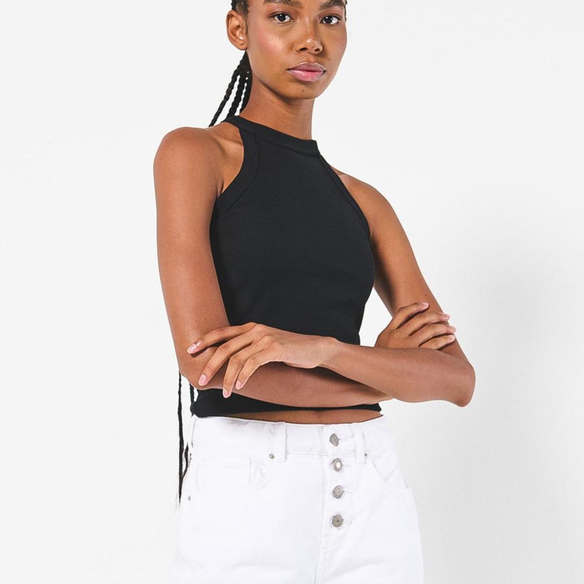 KOAJ - KOAJ Camiseta manga sisa unicolor con texturas acanaladas Mujer