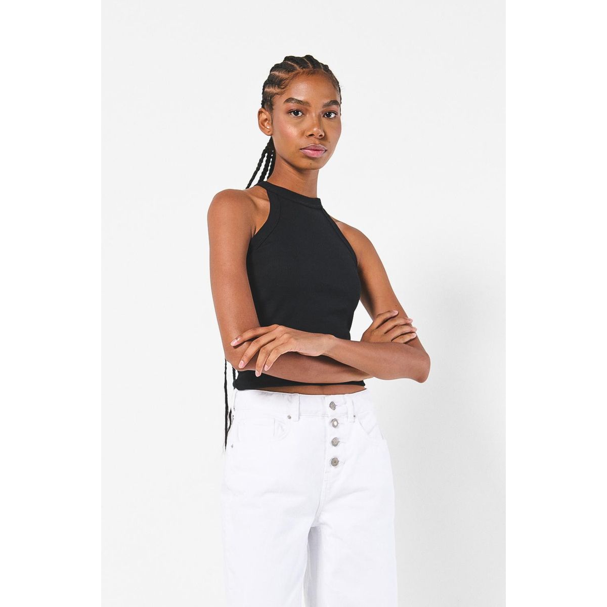 KOAJ - KOAJ Camiseta manga sisa unicolor con texturas acanaladas Mujer