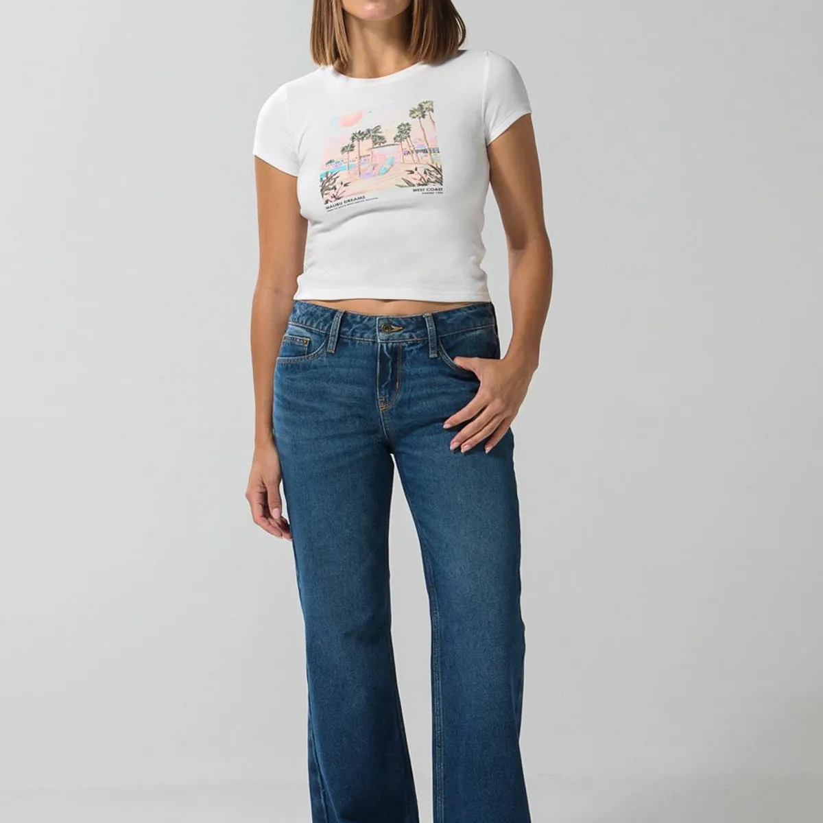 KOAJ - KOAJ Jean flare tiro medio azul oscuro con bota ancha Mujer