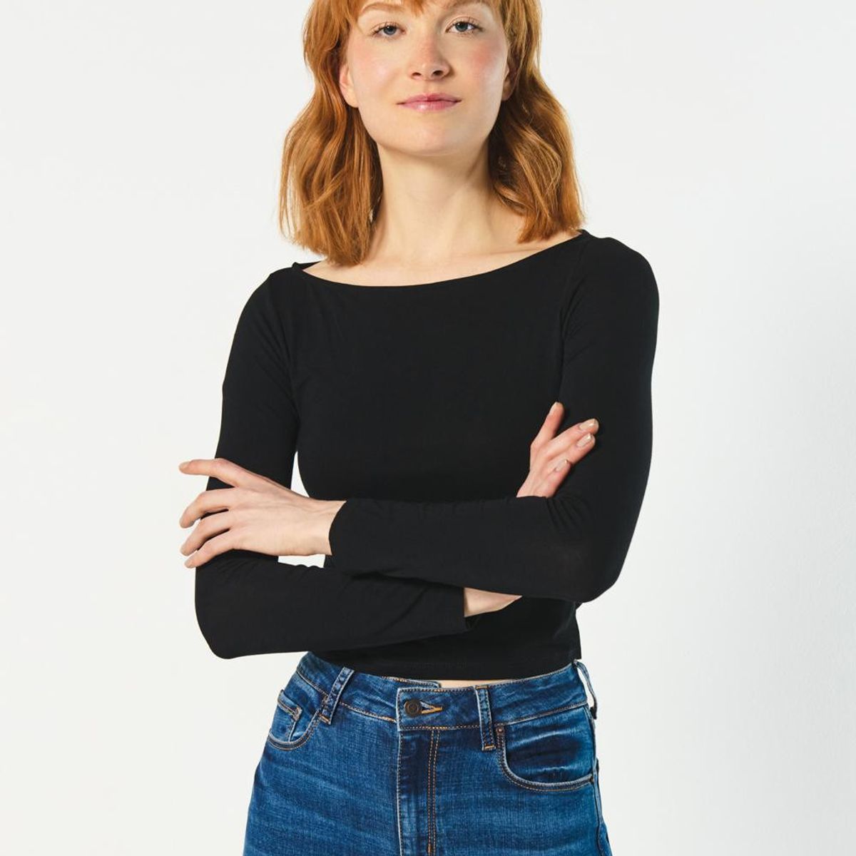 KOAJ - KOAJ Camiseta ajustada manga larga unicolor con cuello band Mujer