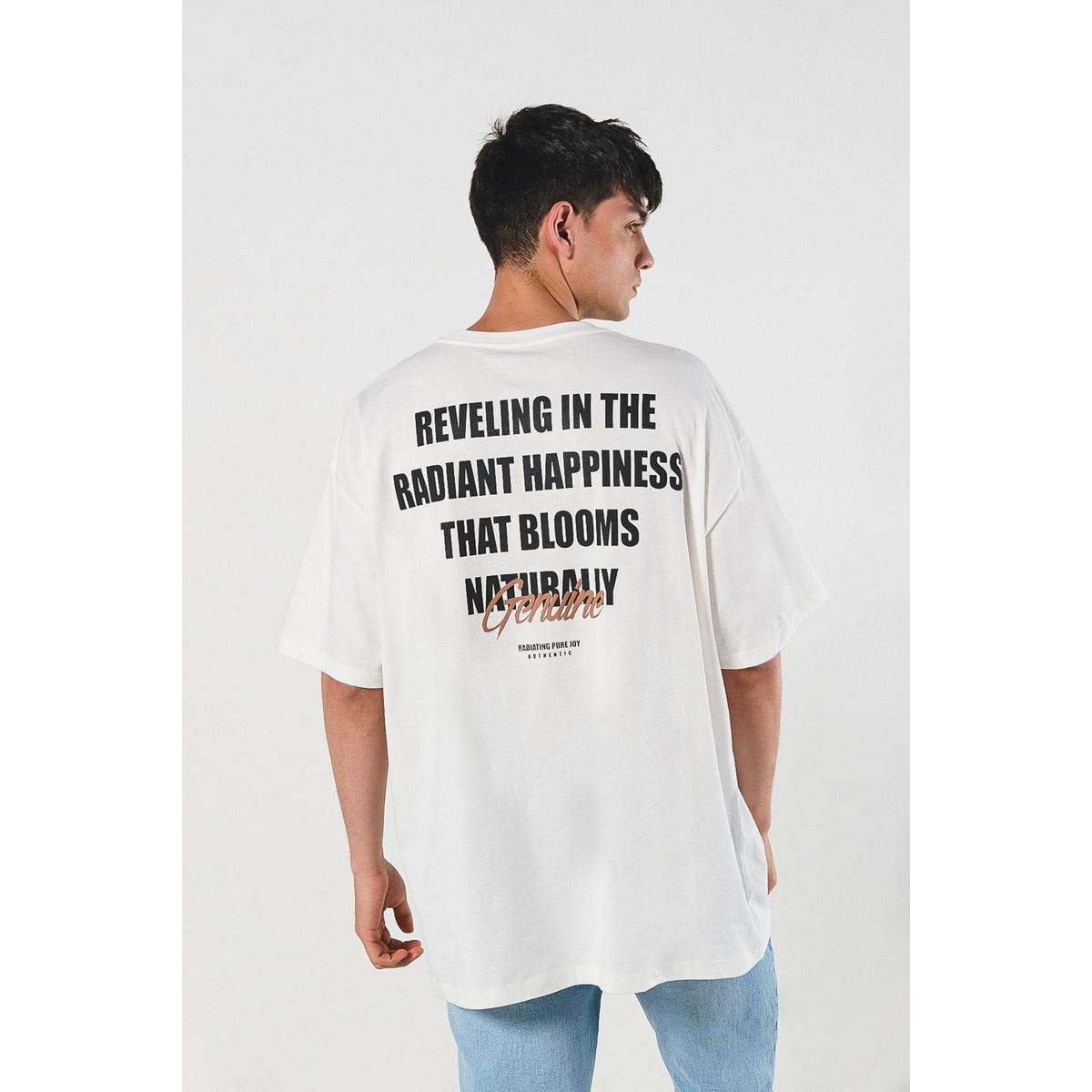 KOAJ - KOAJ Camiseta manga corta oversize crema con textos estampa Hombre
