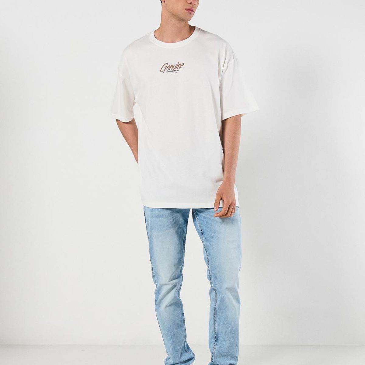 KOAJ - KOAJ Camiseta manga corta oversize crema con textos estampa Hombre