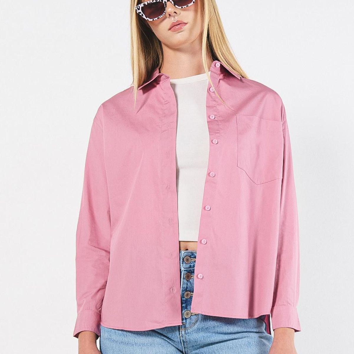 KOAJ - KOAJ Blusa oversize unicolor con manga larga y bolsillo Mujer