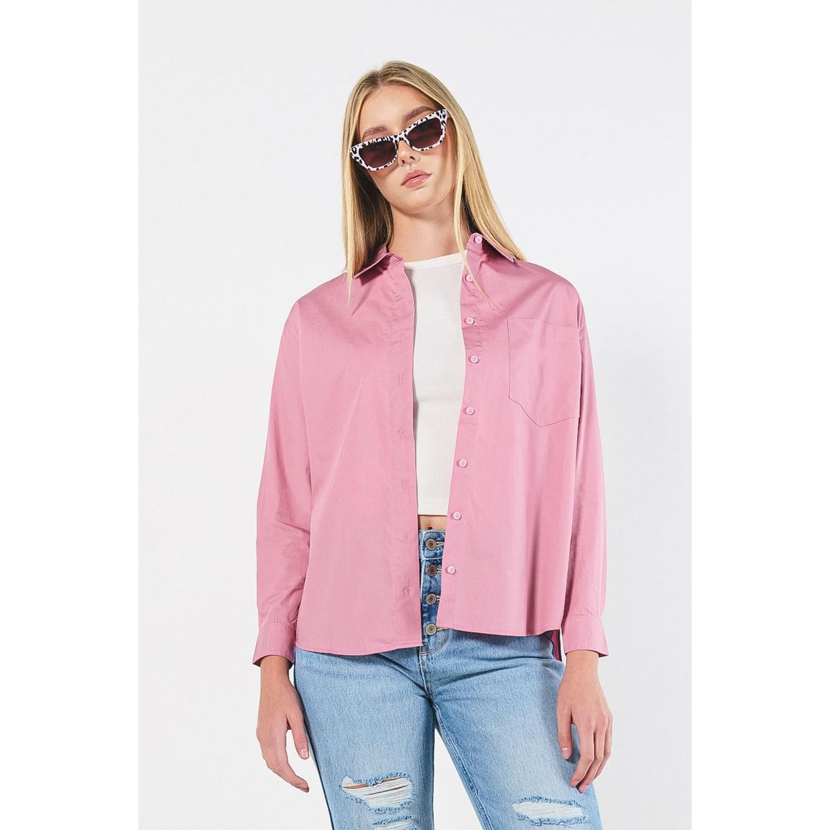 KOAJ - KOAJ Blusa oversize unicolor con manga larga y bolsillo Mujer