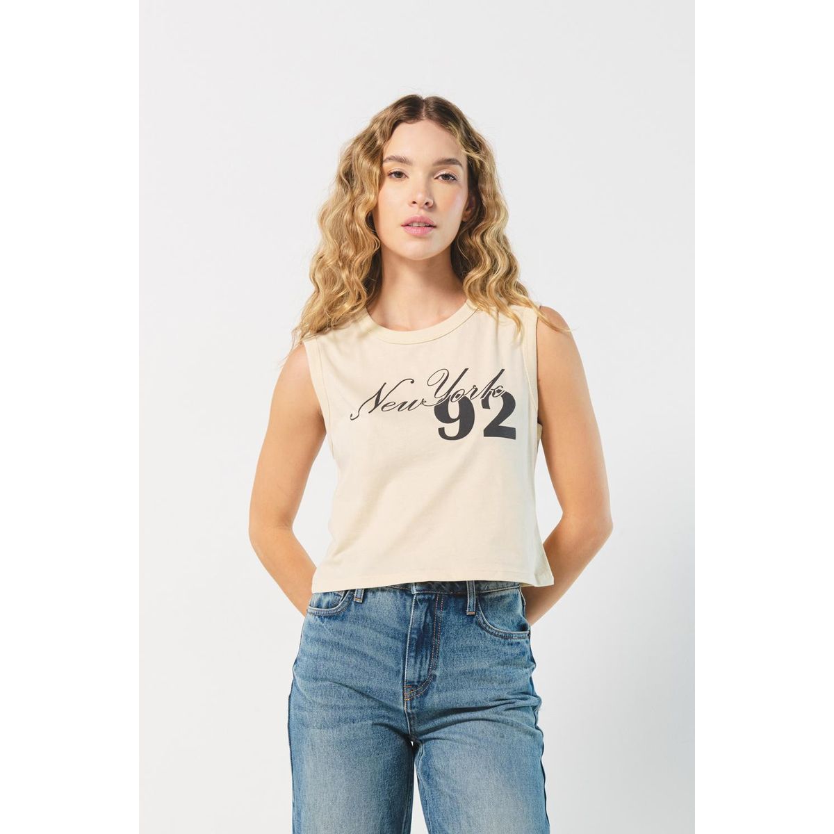 KOAJ - KOAJ Camiseta kaki manga sisa con estampado college Mujer