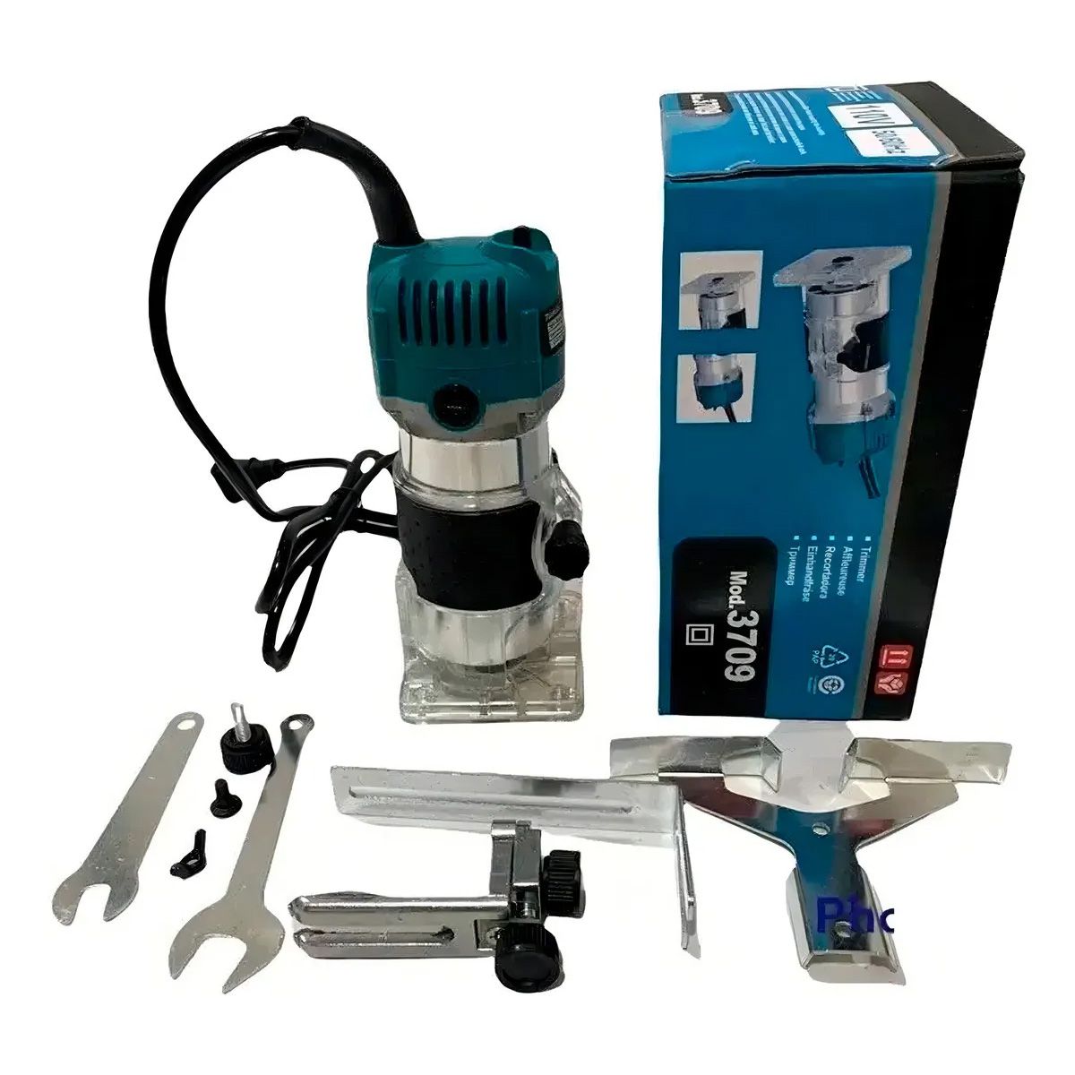 GENERICO - Rebordeadora Mc Tools 800W + Juego Fresas Madera 15 Piezas