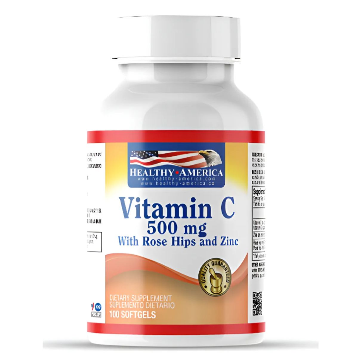 HEALTHY AMERICA - VITAMINA C 500 MG + WITH ROSE + ZINC X 100 SOFTGELS/ H.M.