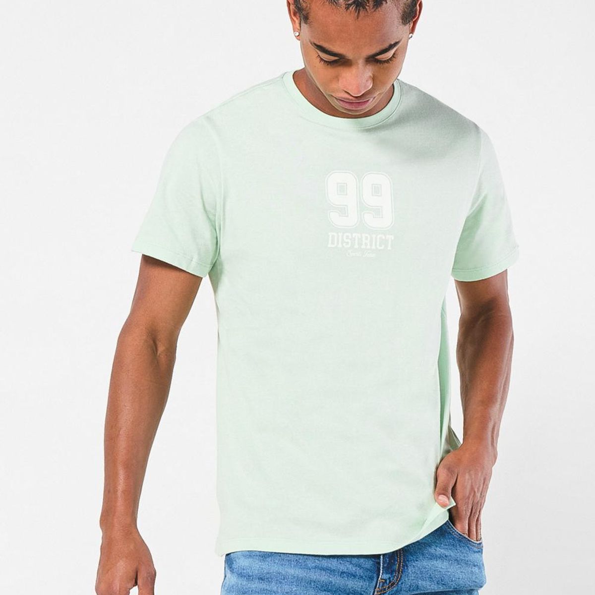 KOAJ - KOAJ Camiseta verde clara cuello redondo con arte college Hombre