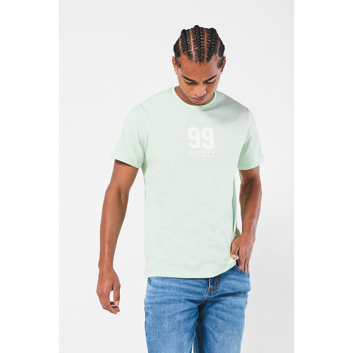 KOAJ - KOAJ Camiseta verde clara cuello redondo con arte college Hombre
