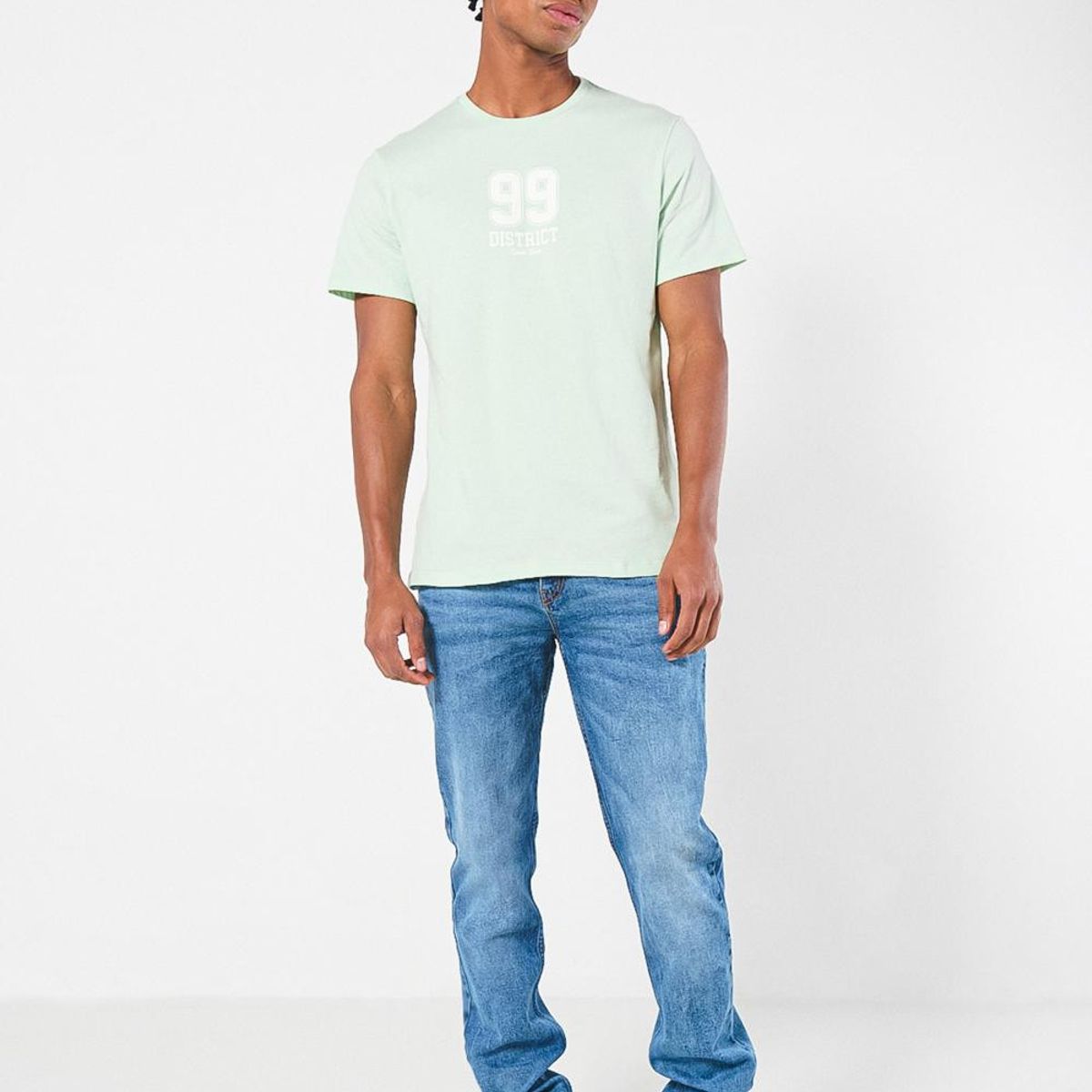 KOAJ - KOAJ Camiseta verde clara cuello redondo con arte college Hombre