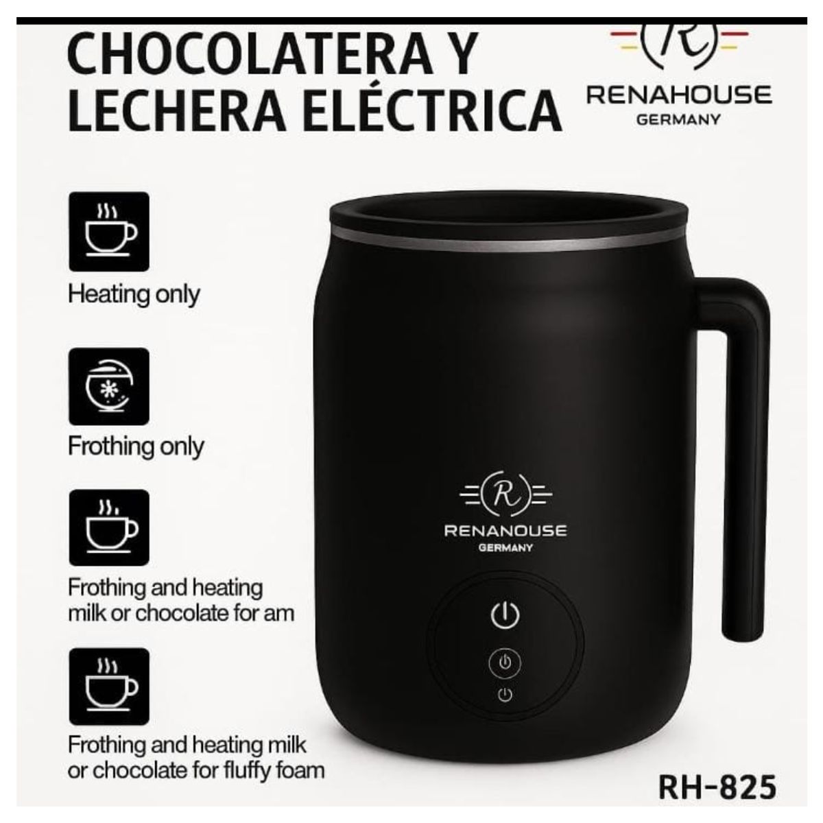 RENAHOUSE - Chocolatera Electrica Espumador Leche Pantalla Digital 250ml
