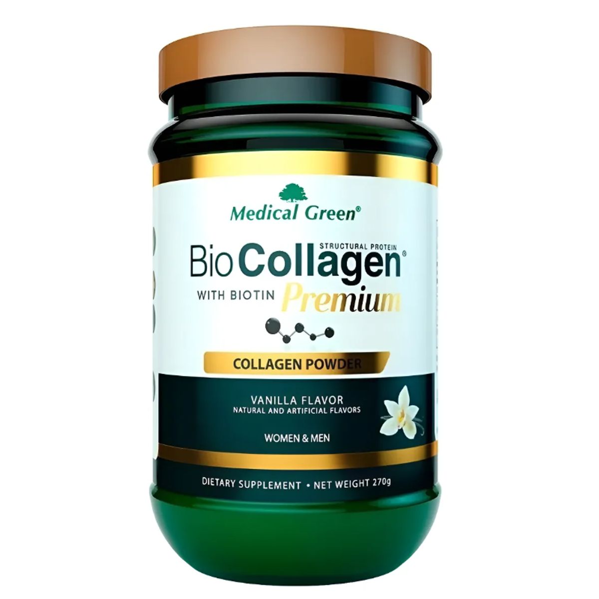 MEDICAL GREEN - SUPLEMENTO CON COLAGENO HIDROLIZADO + BIOTINA BIOCOLLAGEN PREMIUM X 270G