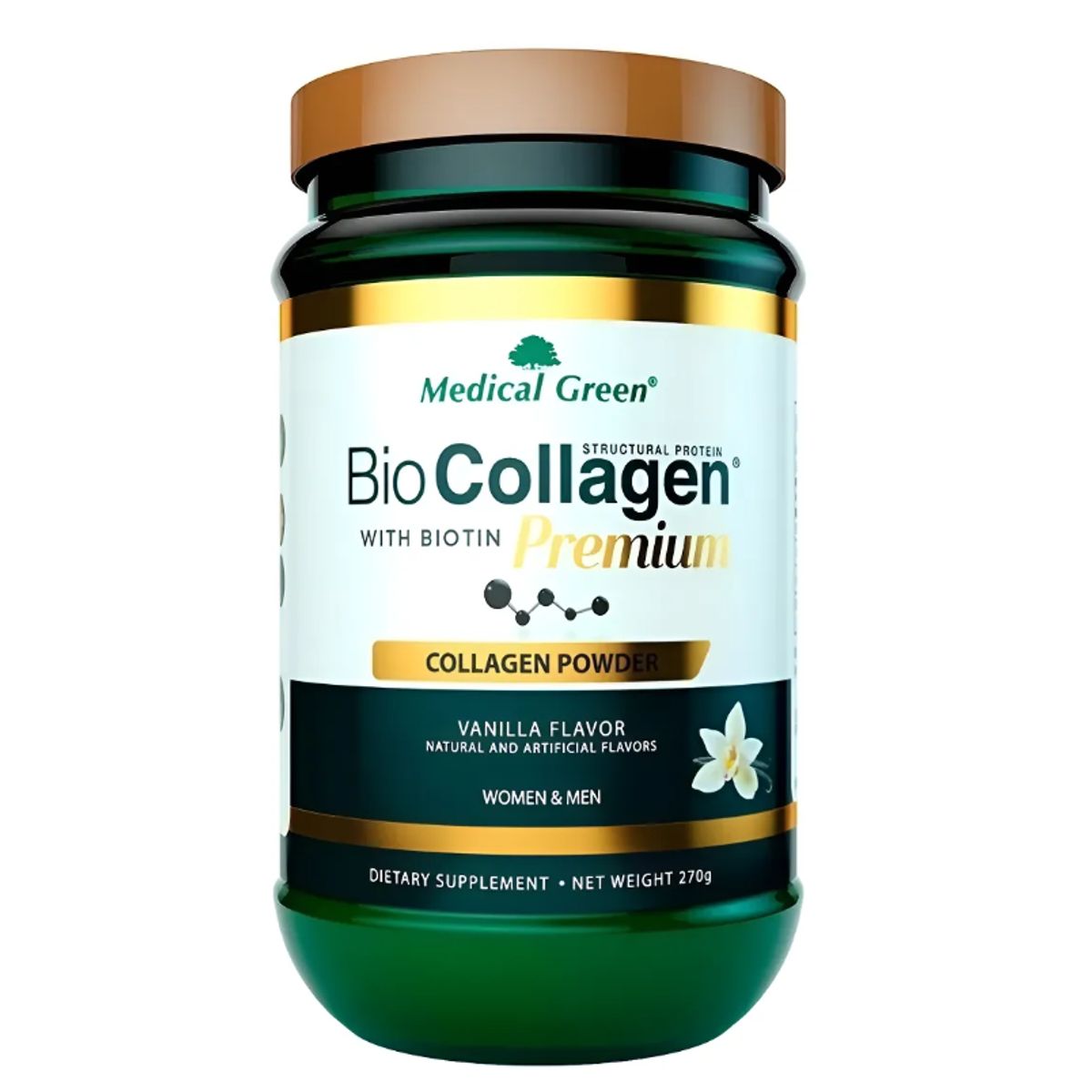 MEDICAL GREEN - SUPLEMENTO CON COLAGENO HIDROLIZADO + BIOTINA BIOCOLLAGEN PREMIUM X 270G