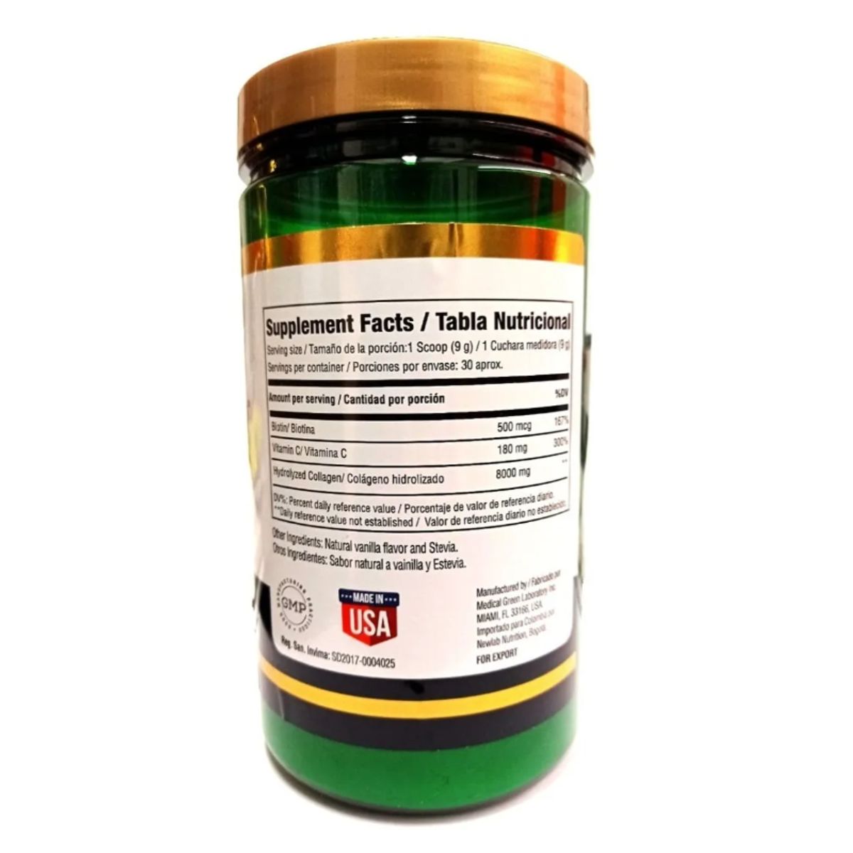 MEDICAL GREEN - SUPLEMENTO CON COLAGENO HIDROLIZADO + BIOTINA BIOCOLLAGEN PREMIUM X 270G