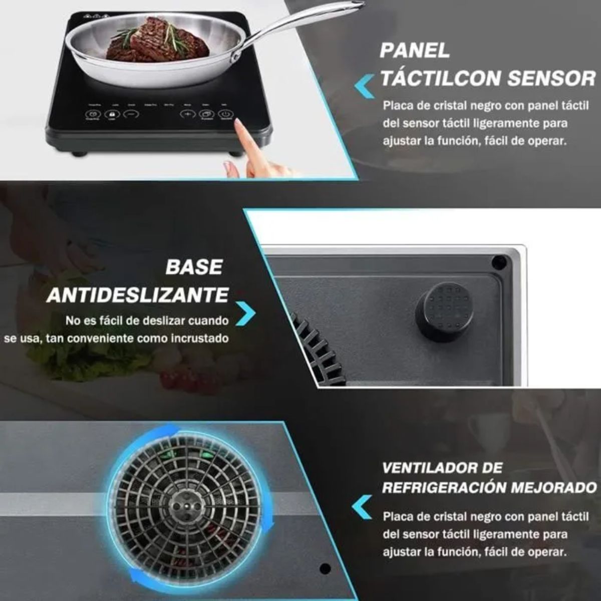 RENAHOUSE - Estufa de Inducción 1 Puesto RENAHOUSE 1000W Táctil 9 Niveles Negra