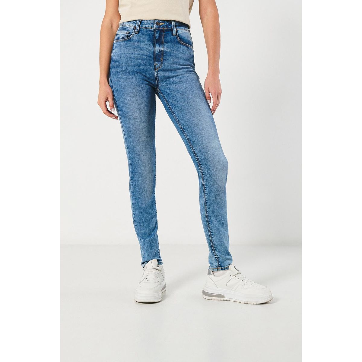 KOAJ - KOAJ Jean azul claro jegging súper tiro alto con desgastes Mujer