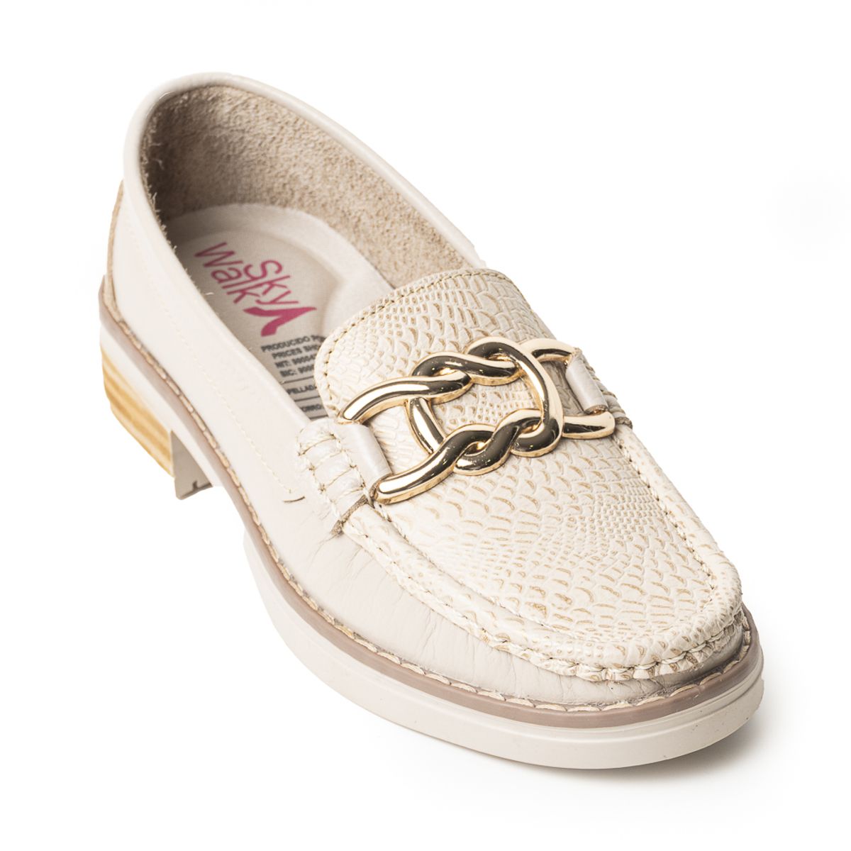 SKY WALK - Mocasines Clásicos con Tacón Bajo en Cuero 682NDNUDOBEIGE