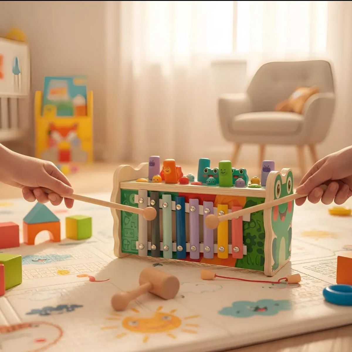 INFANTILES CAJUROMIX - Juguete Didáctico Madera Golpea Animalitos Para Niños Sapito