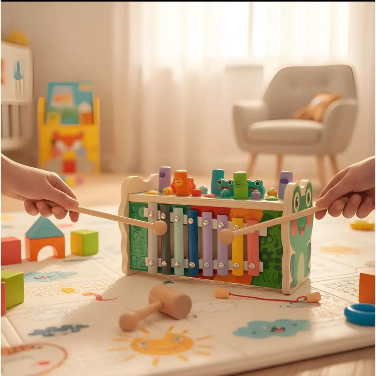 INFANTILES CAJUROMIX - Juguete Didáctico Madera Golpea Animalitos Para Niños Sapito