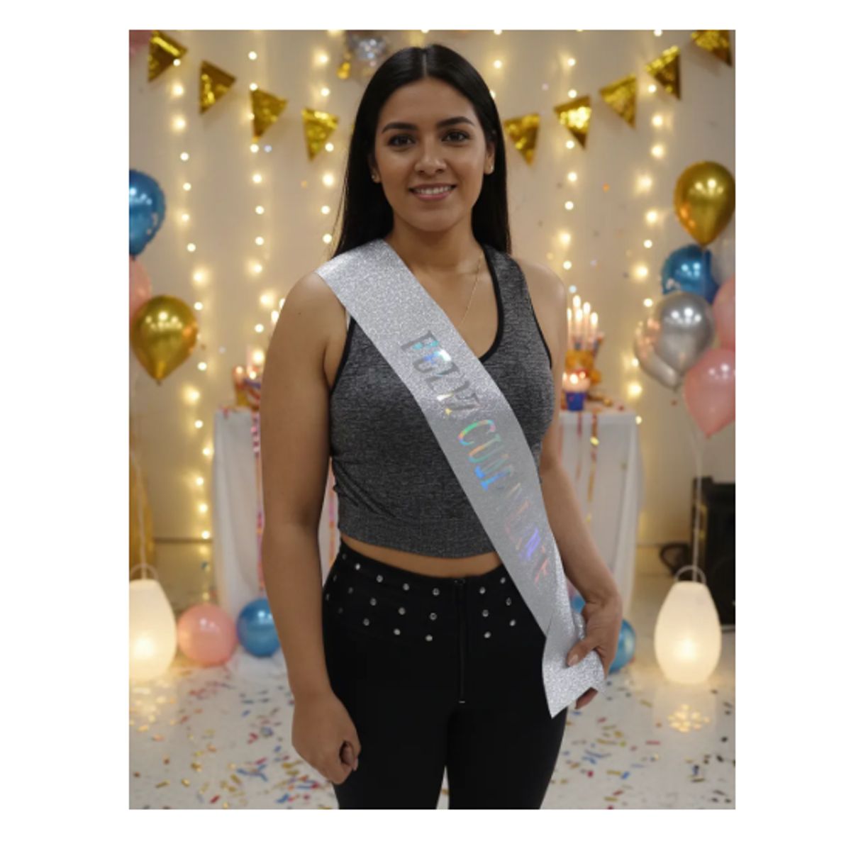 INFANTILES CAJUROMIX - Banda Y Diadema Feliz Cumpleaños Mujer Celebración Fiestas Plateado