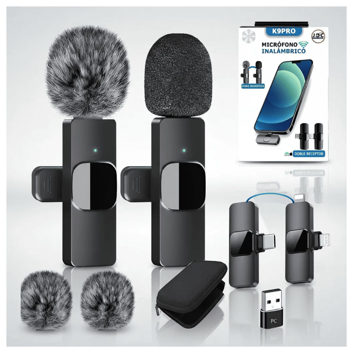 K9 - 2 Micrófonos De Solapa Inalámbrico Android IOS Alta Definicion Audio K9 Pro