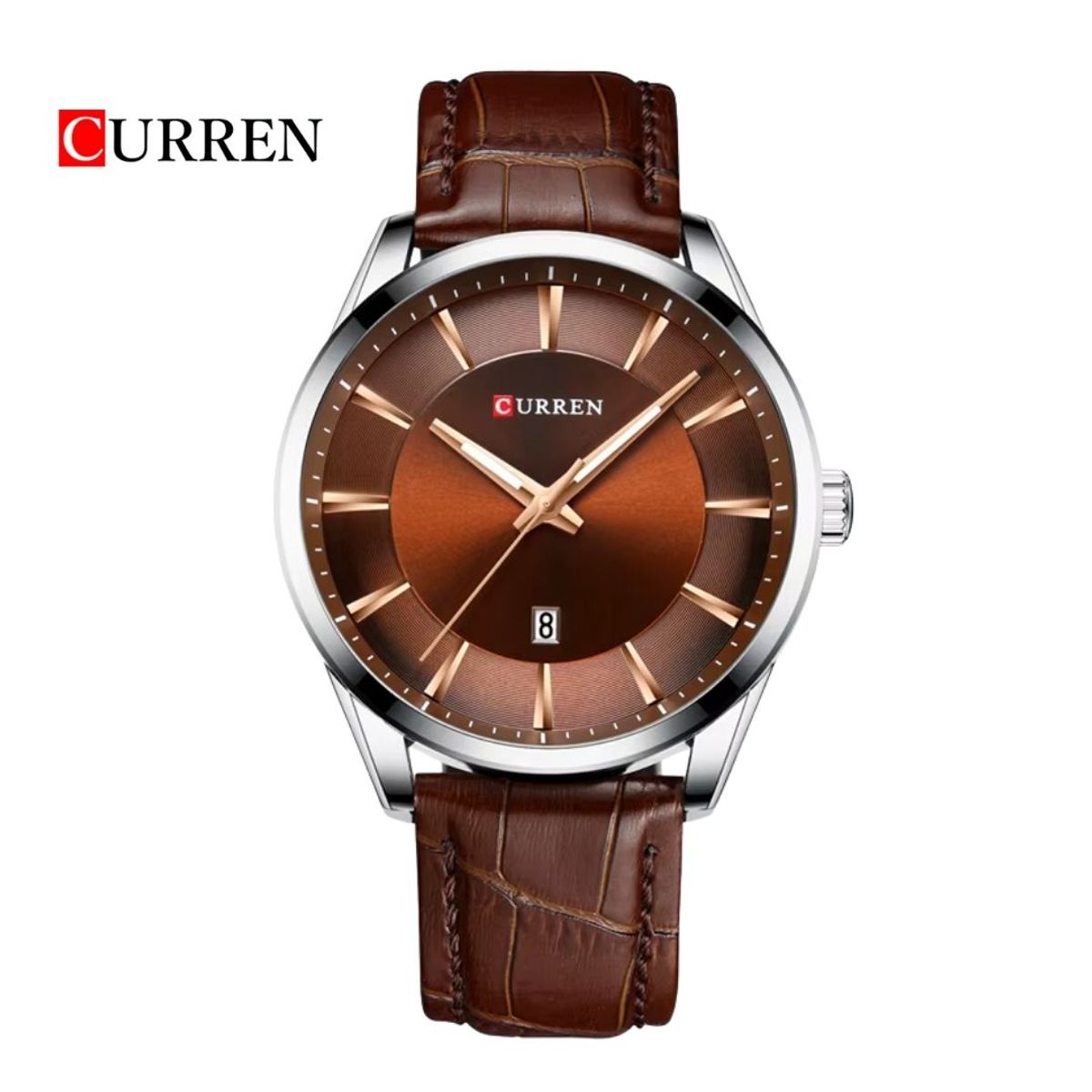 CURREN - Reloj Curren 8365 Café-Café Cuero Diseño Elegante