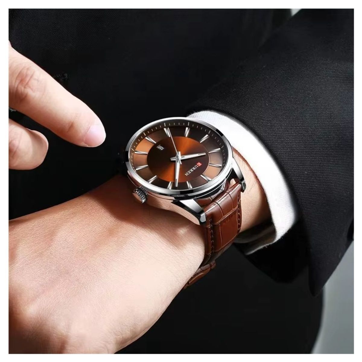 CURREN - Reloj Curren 8365 Café-Café Cuero Diseño Elegante