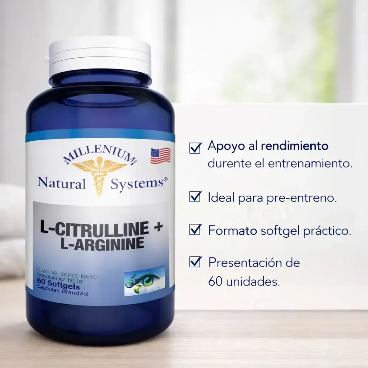MILLENIUM NATURAL SYSTEM - L-Citrulina + L-Arginina Natural Systems Suplemento Deportivo 60 Softgels