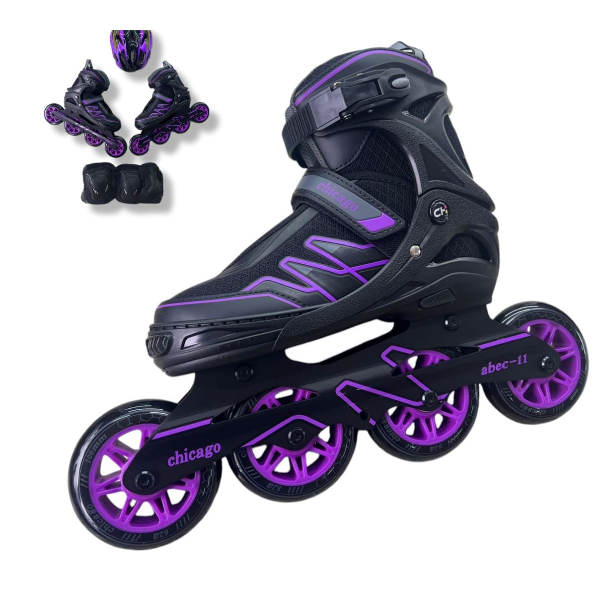 CHICAGO - PATINES SEMIPROFESIONALES AJUSTABLE TALLAS 33-34-35-36 CHICAGO + KIT + BOLSO