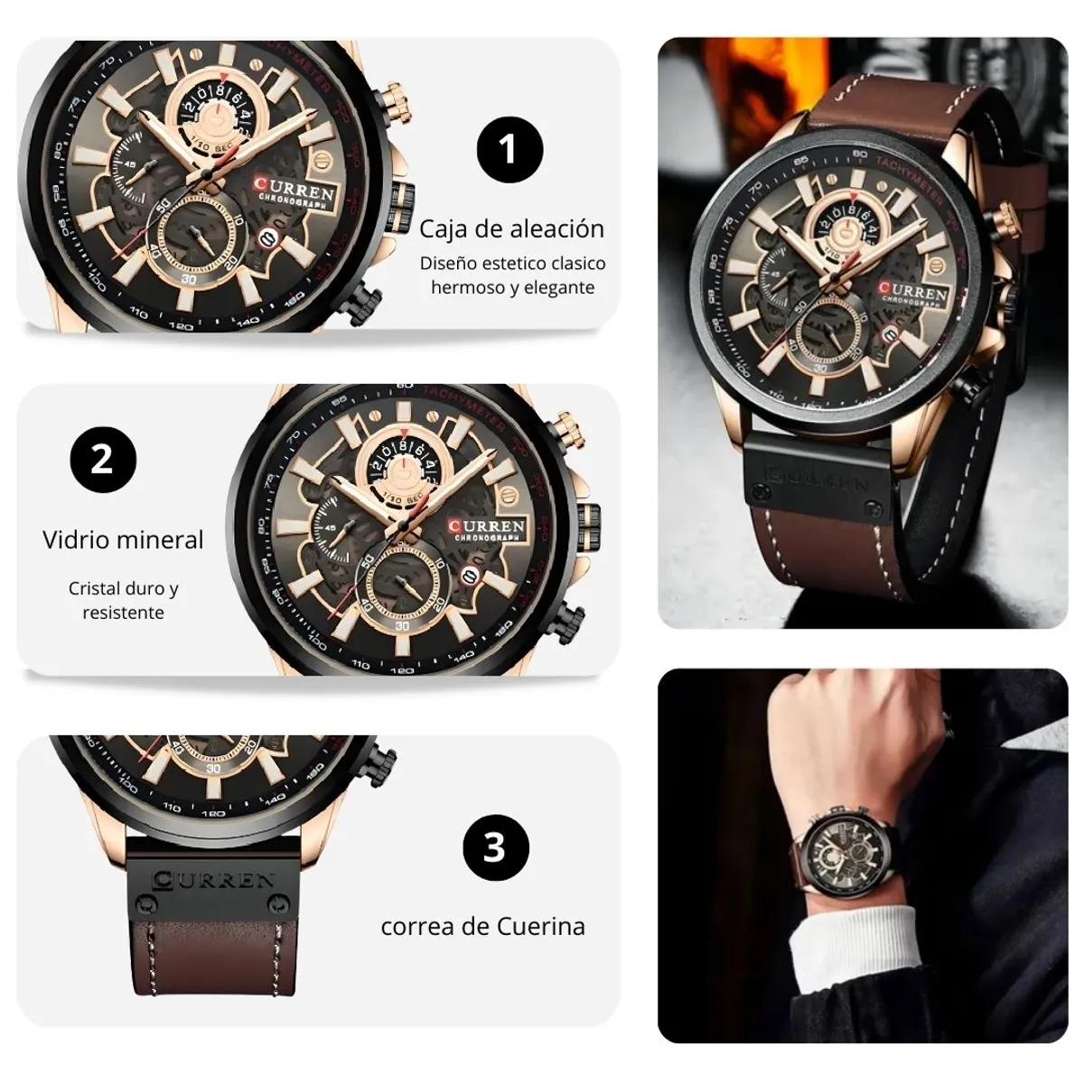CURREN - Reloj Curren 8380 Café - Dorado Diseño Elegante