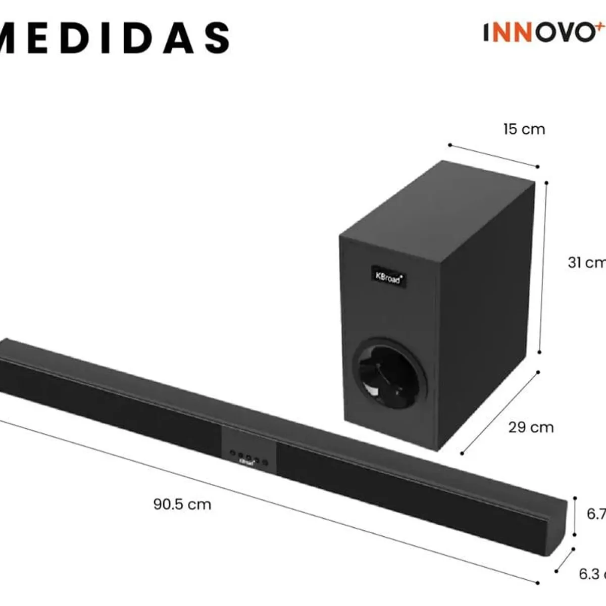 INNOVA - Teatro En Casa Subwoofer Bluetooth Bajos Profundos Barra Sonido Parlante Negro Negro