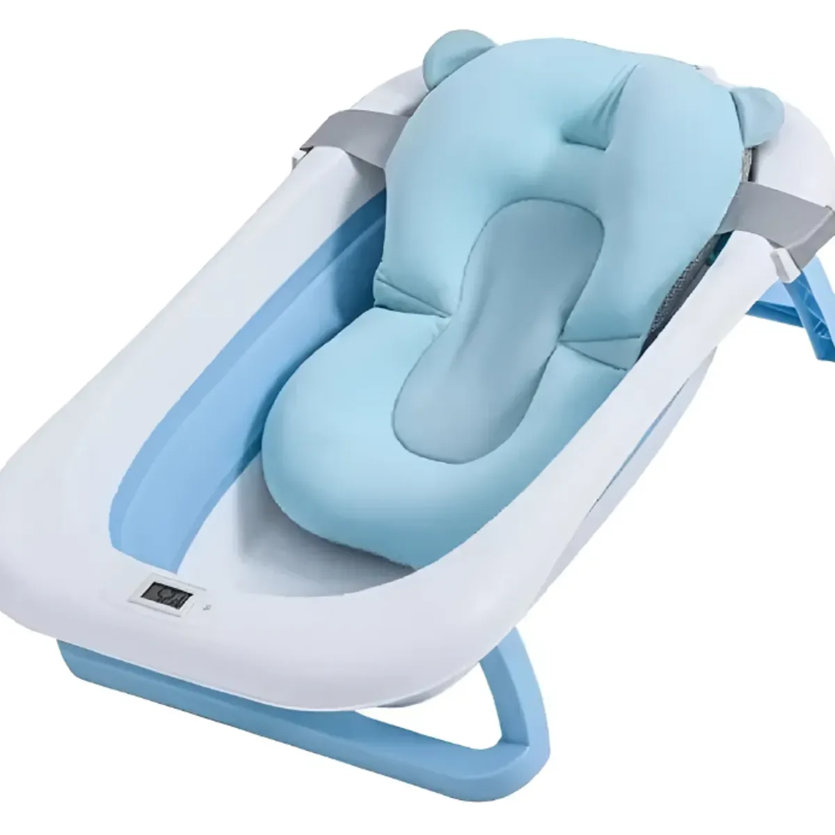 FRAGOLA KIDS - Tina Bañera Plegable Bebe Termometro Cojin Antideslizante Azul