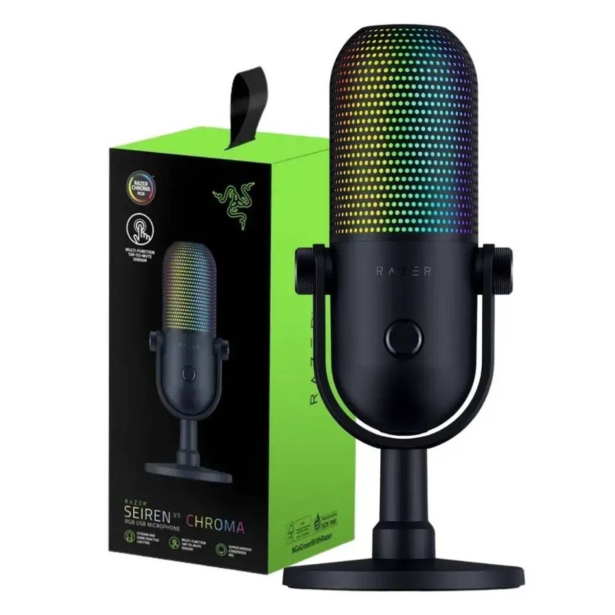RAZER - Micrófono Razer Seiren V3 Chroma USB RGB 96kHz 24bit Supercardioide para Streaming Profesional Negro