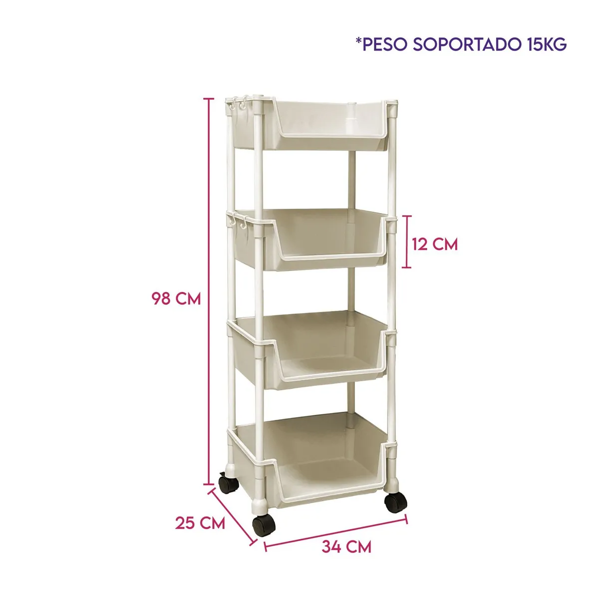 GENERICO - Organizador Multiusos Estante Móvil 4 Niveles Refsoria
