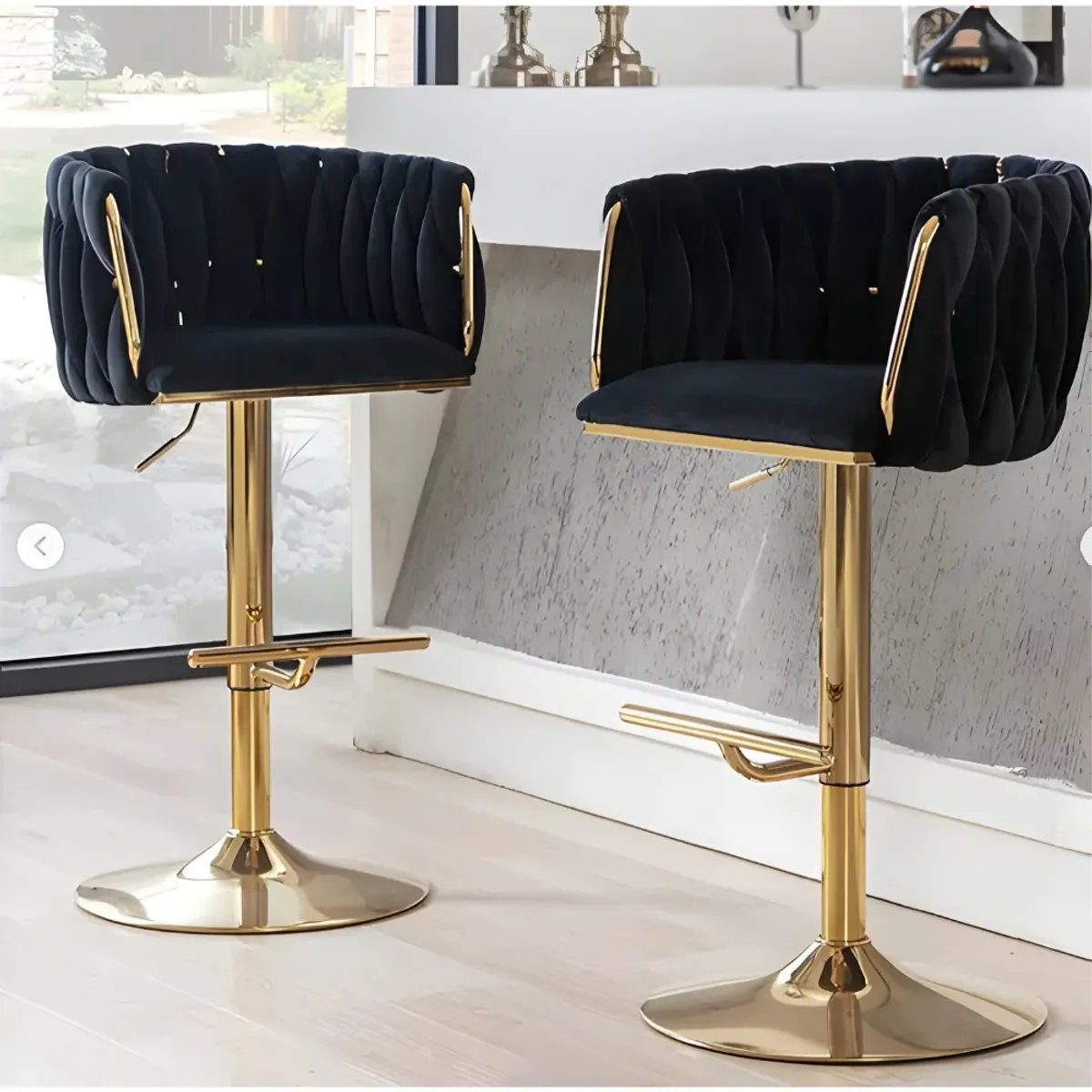 TECNOHOGAR JS - Set X2 Sillas Bar Butaco Alta Giratoria Barra Cocina Premium Cromado Negro
