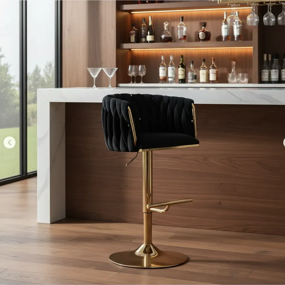 TECNOHOGAR JS - Set X2 Sillas Bar Butaco Alta Giratoria Barra Cocina Premium Cromado Negro