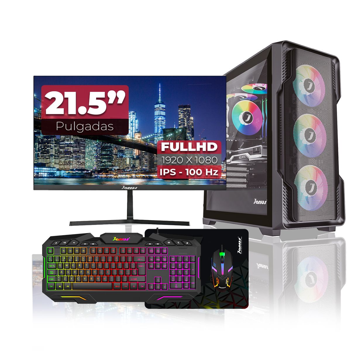 JANUS - Computador Gamer Ryzen 5 5600GT RAM 16GB(2x8) RGB SSD 512GB Monitor 22 Pulgadas 100Hz