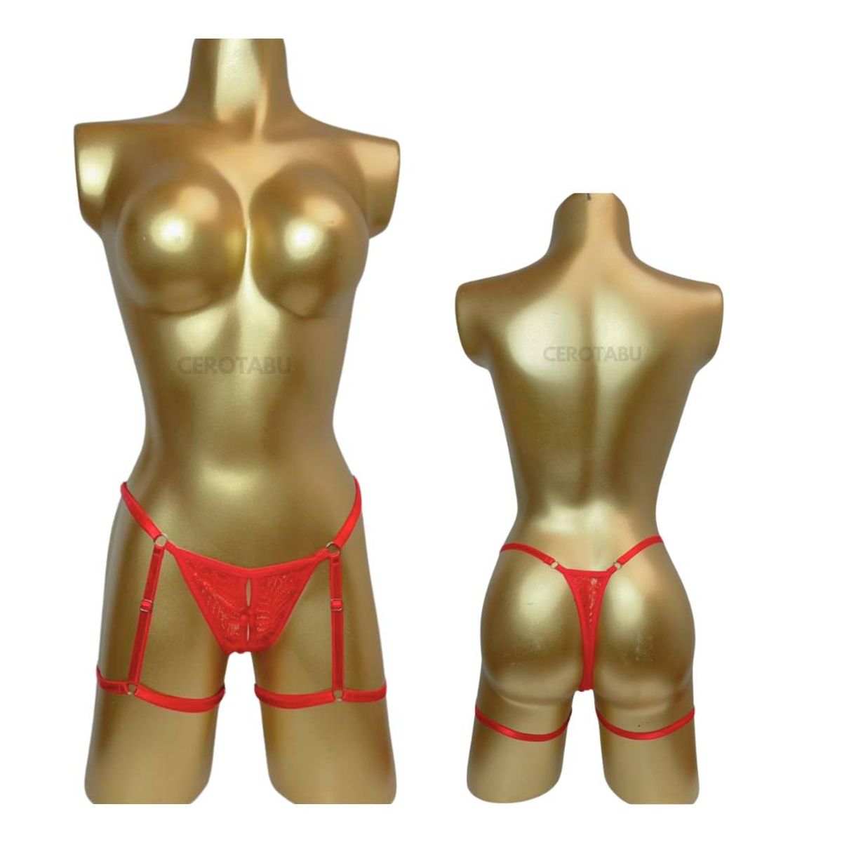 GENERICO - Ropa Interior Lenceria Tanga Mariposa En Encaje Con Ligueros