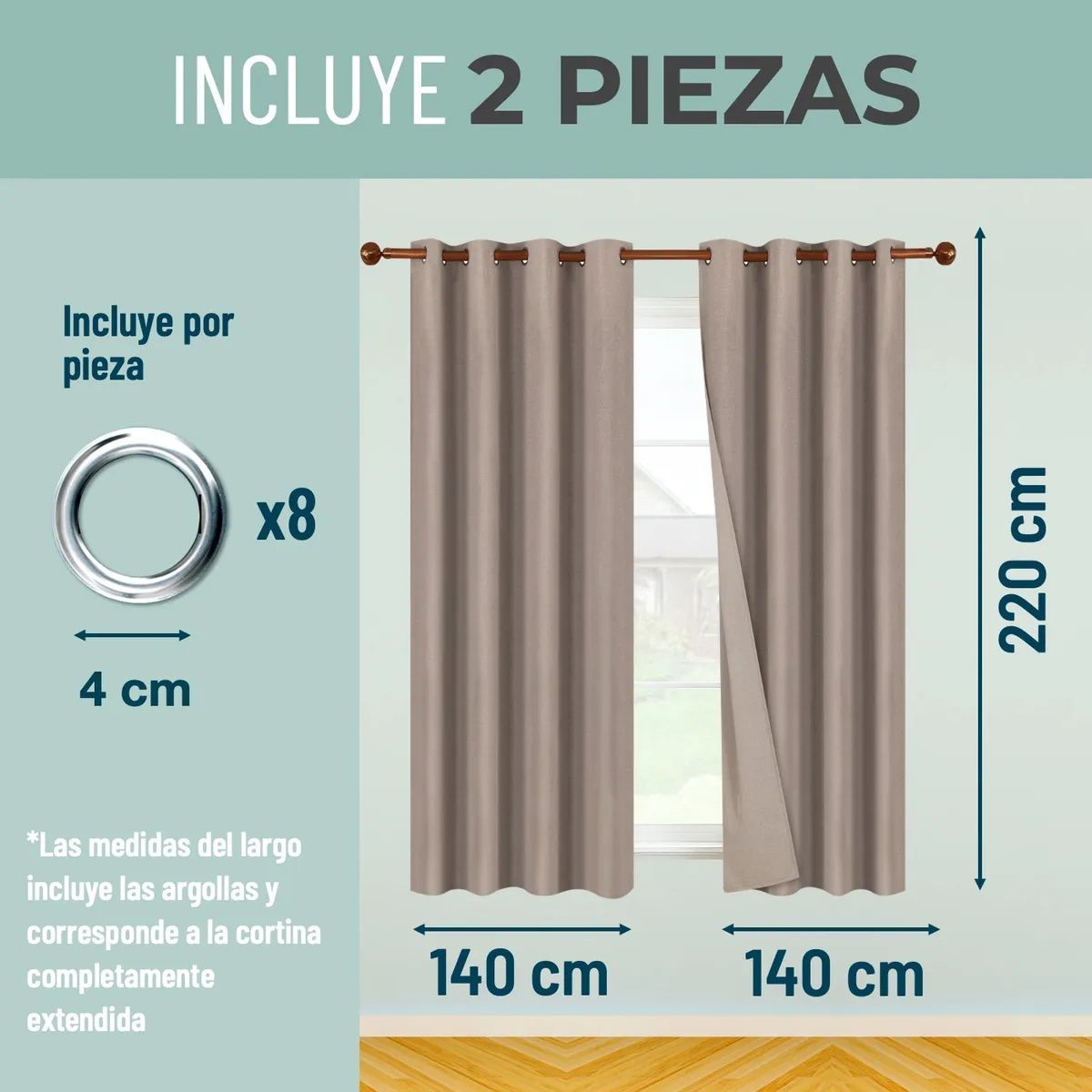 GENERICO - Cortinas Blackout 100% X 2 Paños 140 X 220 Cm Lino Doble Faz Color Beige