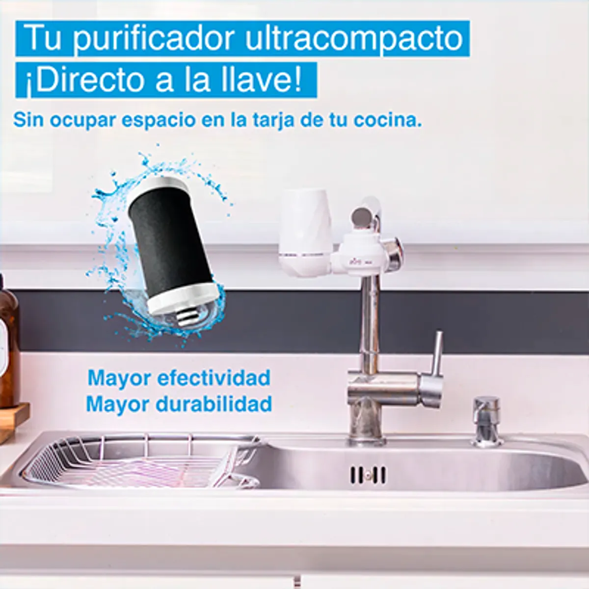 PURA - Filtro Purificador compacto Directo al Grifo- Anti Cloro