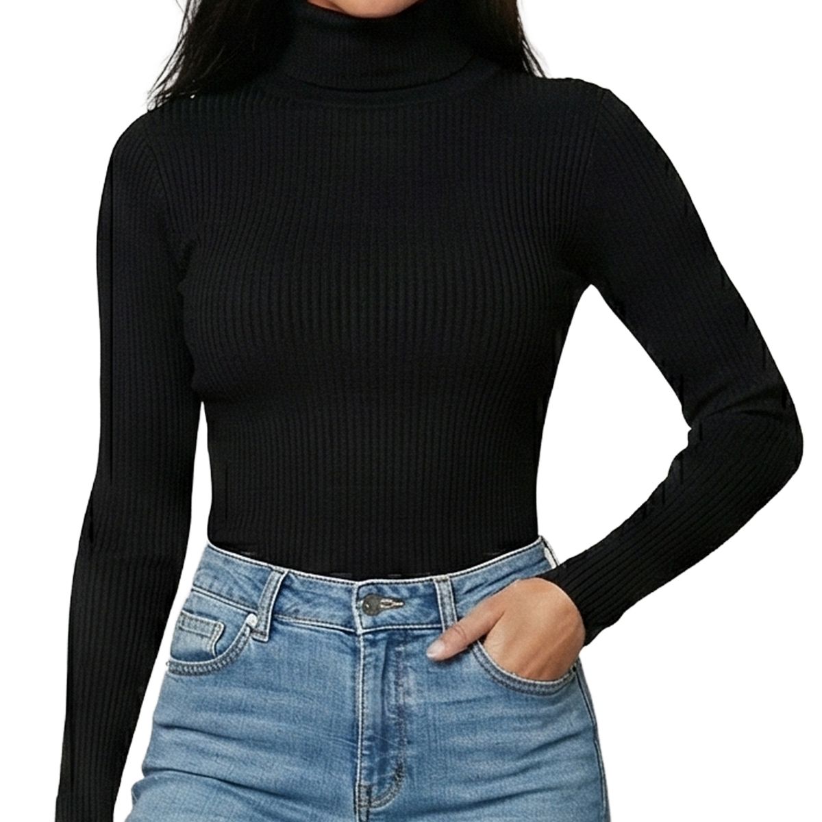 SYK - Buzo Cuello Tortuga Para Mujer Negro