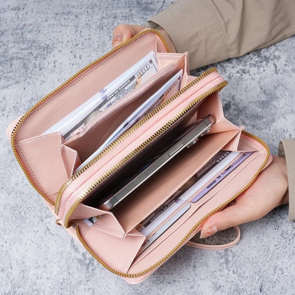 GENERICO - Billetera Larga Verde Menta Doble Cierre Love Bordada Para Mujer En Cuero Sintetico De Calidad