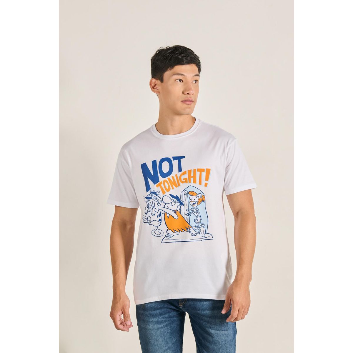 KOAJ - KOAJ Camiseta blanca cuello redondo con arte de Los Picapie Hombre