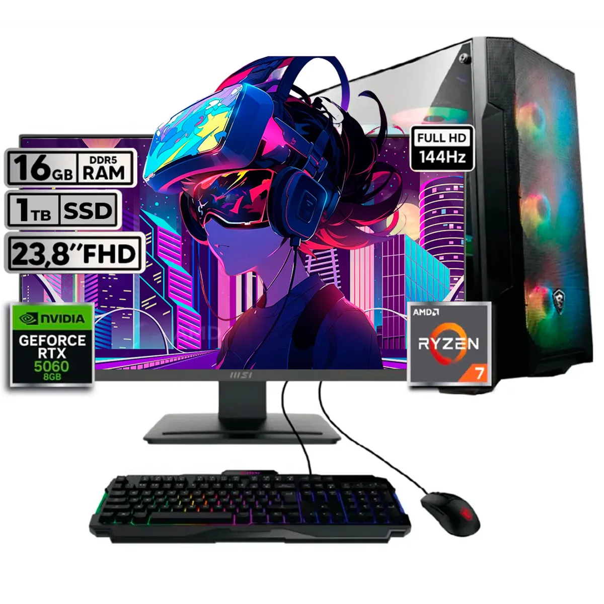 MSI - PC GAMER MSI RYZEN 7-8700F FHD 24'' 16 GB RAM 1 TB SSD RTX 5060