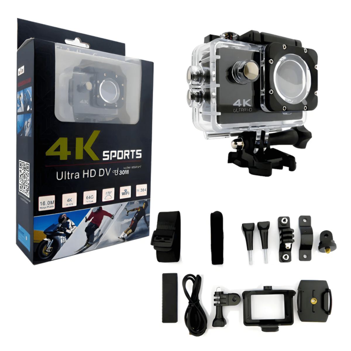 AMERICAN GENERICS - Mini Cámara Deportiva Go Pro 4K Ultra 170 grados Portátil WIFI Resiste Agua 30m