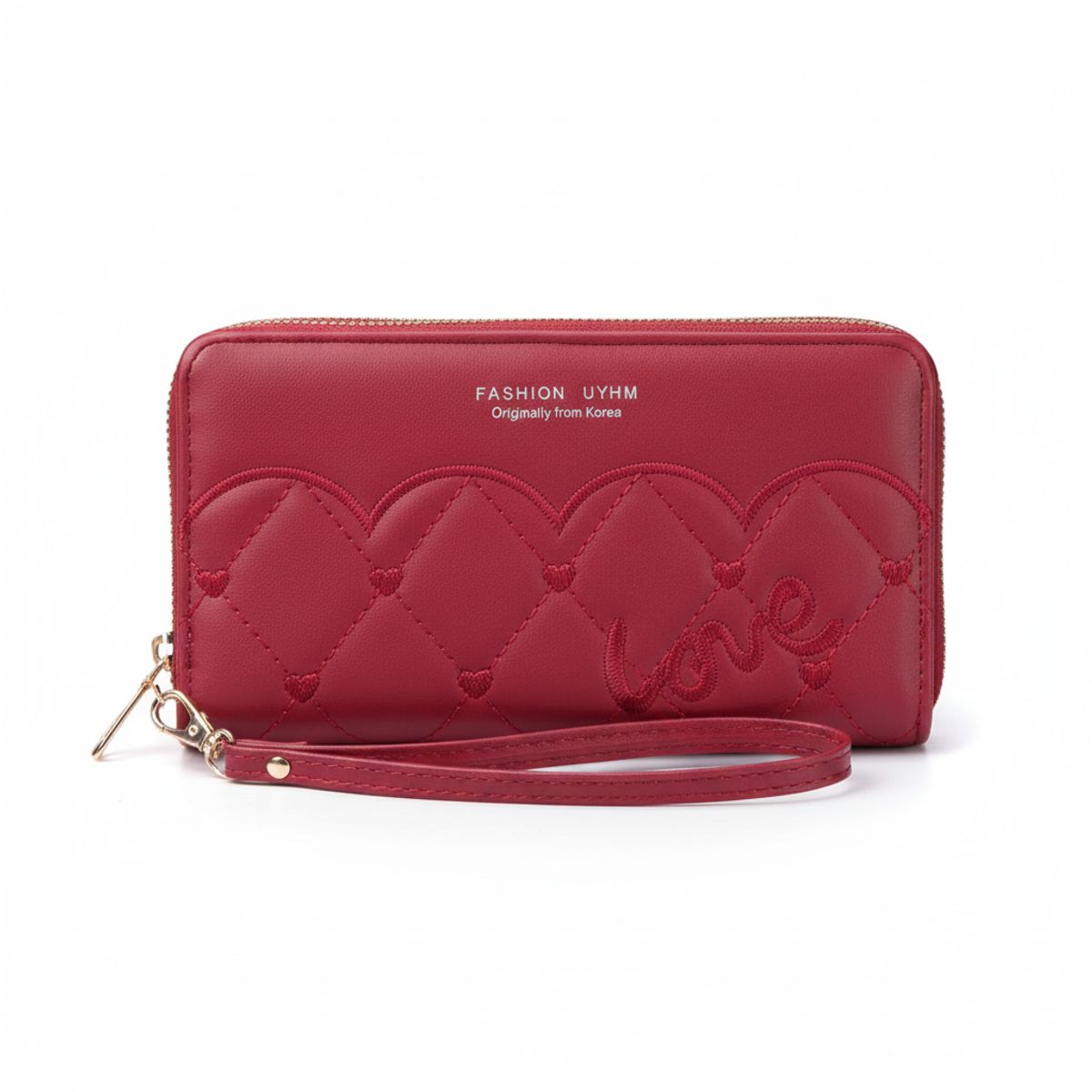 GENERICO - Billetera Larga Roja Doble Cierre Love Bordada Para Mujer En Cuero Sintetico De Calidad