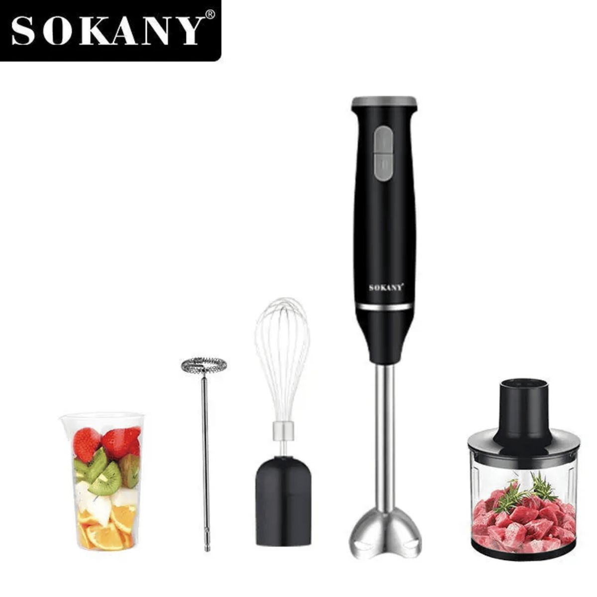SOKANY - Batidora De Mano Automática Con Eje De Acero Inoxidable 5 En 1 Negro 110v