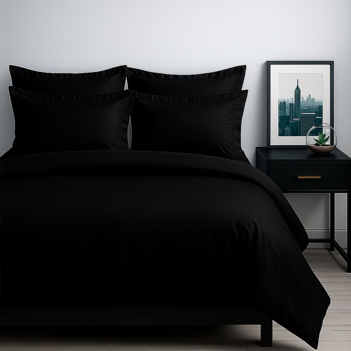 LILE - Set Duvet + Sábana Ajustable + Fundas 100% Algodón 400 hilos Negro