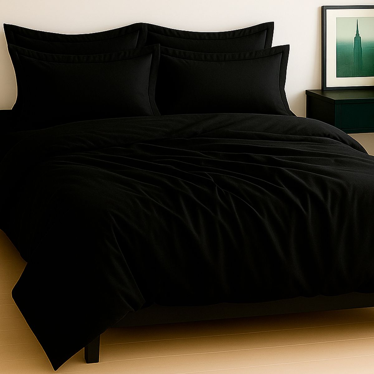 LILE - Set Duvet + Sábana Ajustable + Fundas 100% Algodón 400 hilos Negro